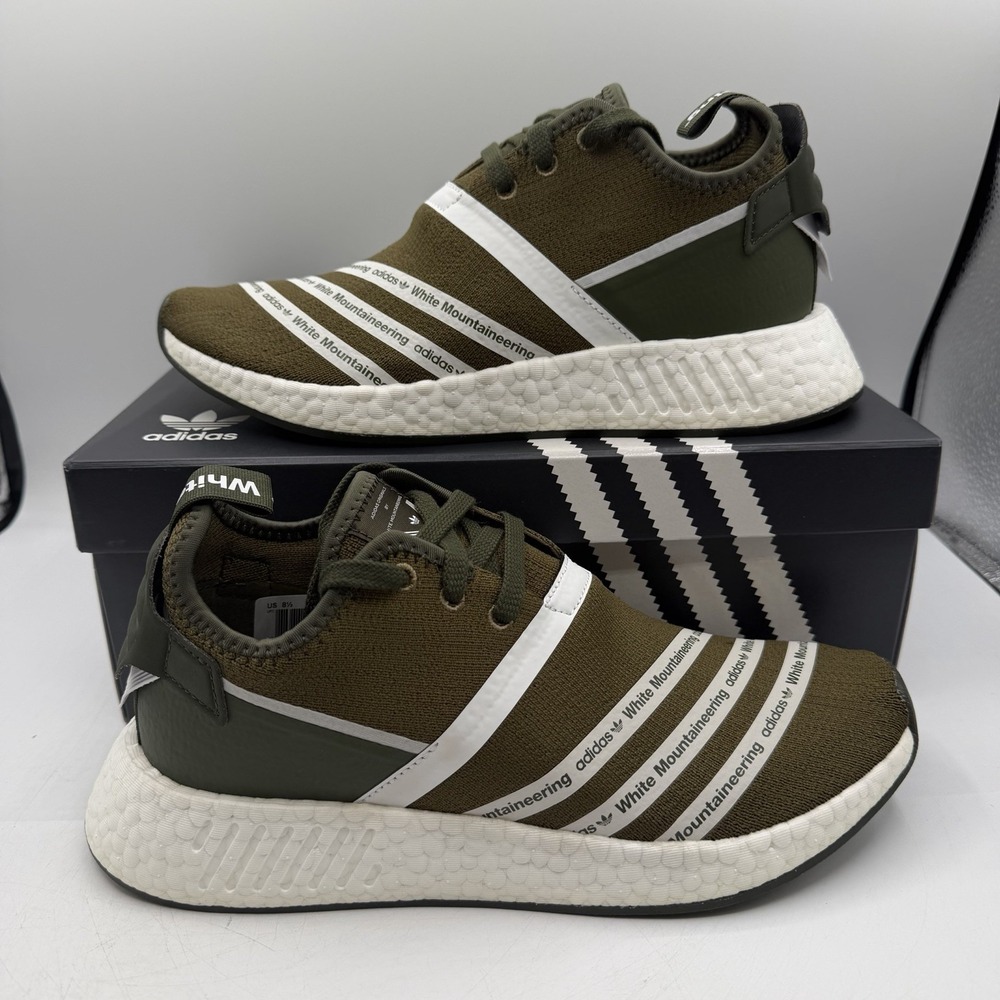 Adidas White Mountaineering NMD_R2 Primeknit Shoes Men Sz 8 Olive Sneaker CG3649